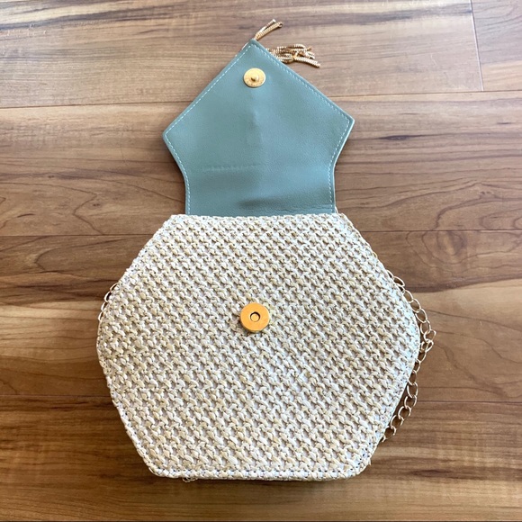 Geometric Straw Gold Chain Strap Shoulder Bag - Picture 6 of 9